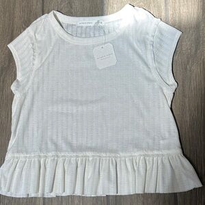 Altar’d State Girls White Ruffle Top. Size Small. NWT. Inside out stitch.
